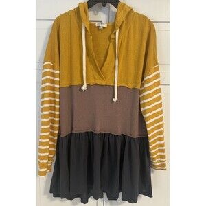 Umgee Colorblock Pull Over Hoodie Boho Size Medium